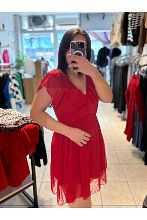 لباس قرمز زنانه بافتنی TRENDBUTİK - کد 886738254