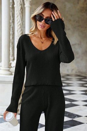 ست بالاتنه و پائین تنه مشکی زنانه بافت Mossta - کد 886695963