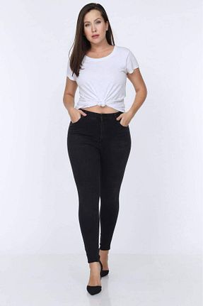 شلوار سایز بزرگ مشکی زنانه مخلوط کتان MODAEFD - کد 886790545