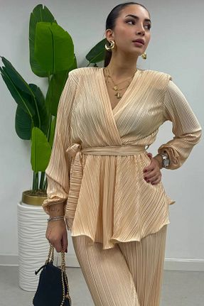 ست بالاتنه و پائین تنه بژ زنانه بافتنی Swana - کد 827356055