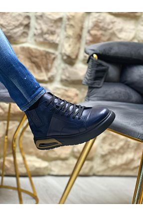 بوت / نیم بوت سرمه ای مردانه چرم خالص ByItallanoshoes - کد 886837375