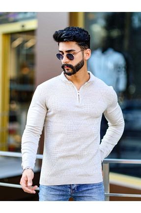 پلیور بژ مردانه هندسی DEFES - کد 861930260