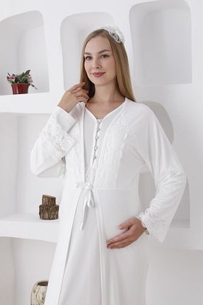 لباس شب بارداری سفید زنانه ساده ERDENİZ TEKSTİL - کد 886998674