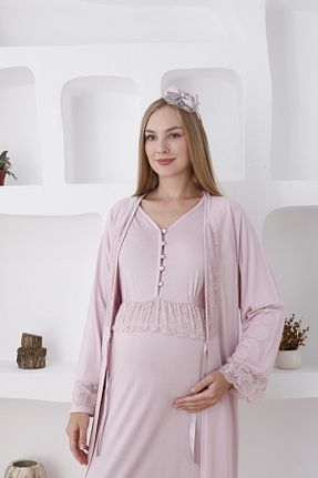 لباس شب بارداری صورتی زنانه ساده ERDENİZ TEKSTİL - کد 886998905