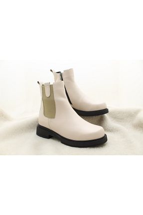 بوت / نیم بوت بژ زنانه چرم خالص MABU - کد 887080115