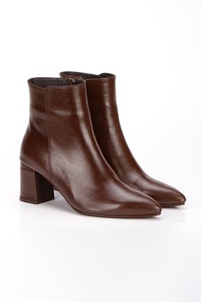 بوت / نیم بوت قهوه ای زنانه چرم خالص elvinshoes - کد 887172975