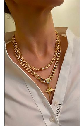 گردنبند استیل ( فولاد ) طلائی زنانه استیل (فولاد) Ozi - کد 887185948