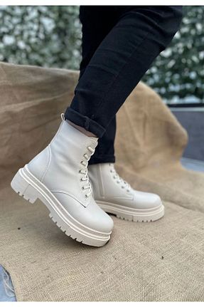 بوت / نیم بوت بژ زنانه چرم مصنوعی KAZAX - کد 866782126