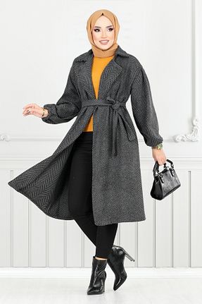 پالتو پشمی مشکی زنانه رگولار ModaMerve - کد 888111509