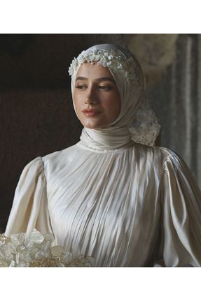 لباس مجلسی حجاب بژ زنانه یقه ایستاده Marcnomia - کد 887021359
