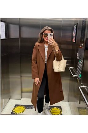 پالتو پشمی قهوه ای زنانه رگولار LİSAA BUTİK - کد 887248279