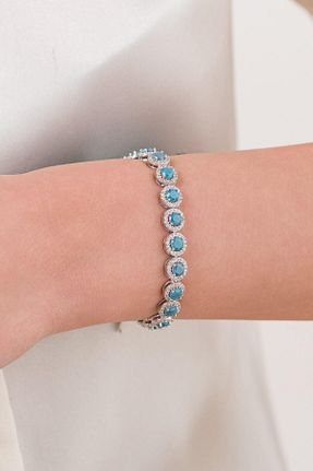 دستبند نقره فیروزه ای زنانه 925 عیار Tmt Silver - کد 888835964