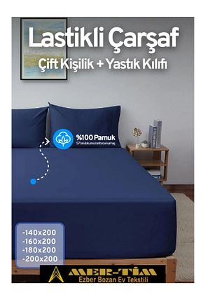ست ملحفه دونفره سرمه ای پنبه ای mer-tim ezberbozan ev tekstili - کد 887296560