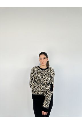 پلیور بژ زنانه پلنگی Canteks - کد 887318504