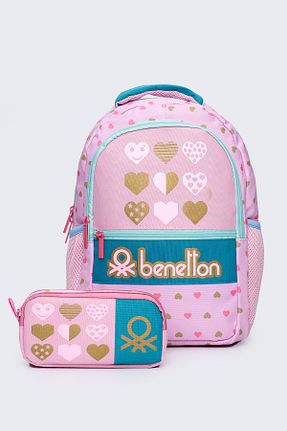 کیف مدرسه صورتی بچه گانه پارچه ای United Colors of Benetton - کد 887359213