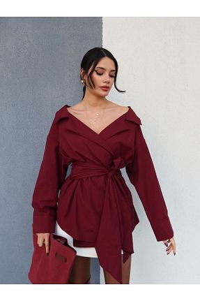 پیراهن زرشکی زنانه اورسایز ESRAHELVACI - کد 887355074