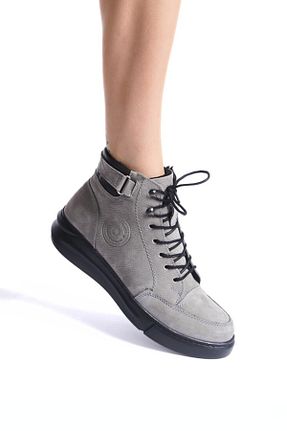 بوت / نیم بوت طوسی زنانه چرم خالص Dericalle shoes - کد 851445756