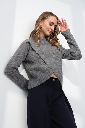 پلیور طوسی زنانه ساده Qutu Butik - کد 887465357