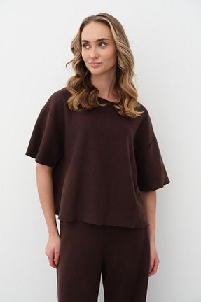 پلیور قهوه ای زنانه ساده Qutu Butik - کد 887513675