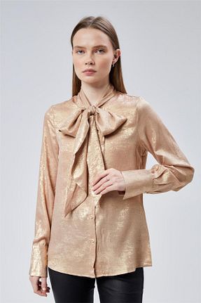 پیراهن طلائی زنانه یقه شالی Home Store - کد 887506324