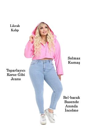 شلوار جین سایز بزرگ آبی زنانه پاچه تنگ CEDY DENIM - کد 111856727