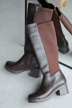 چکمه قهوه ای زنانه چرم مصنوعی Mida Shoes - کد 887506655