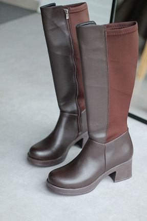 چکمه قهوه ای زنانه چرم مصنوعی Mida Shoes - کد 887506655