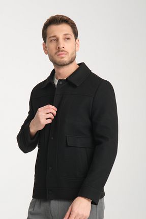 پالتو پشمی مشکی مردانه اسلیم Frappoli - کد 886606462