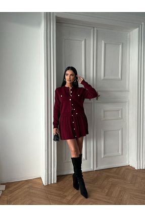 ست بالاتنه و پائین تنه زرشکی زنانه تریکو Genel Markalar - کد 887514497