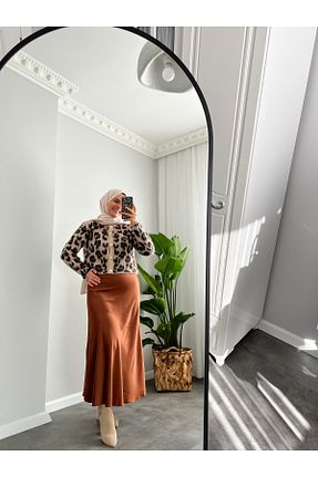 دامن نارنجی زنانه ساتن Butik - کد 887553210