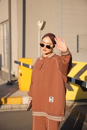 ست بالاتنه و پائین تنه حجاب قهوه ای زنانه رگولار MİMİ Luxury Wear - کد 887137679