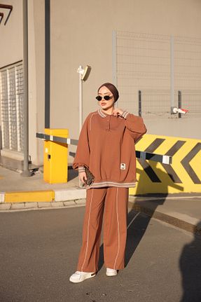 ست بالاتنه و پائین تنه حجاب قهوه ای زنانه رگولار MİMİ Luxury Wear - کد 887137679