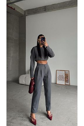 ست بالاتنه و پائین تنه طوسی زنانه پنبه ای mydukkan.co - کد 883851017