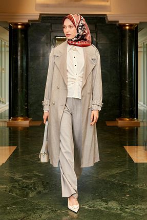 ترنچکت حجاب طوسی زنانه بدون آستر Levidor - کد 887631379