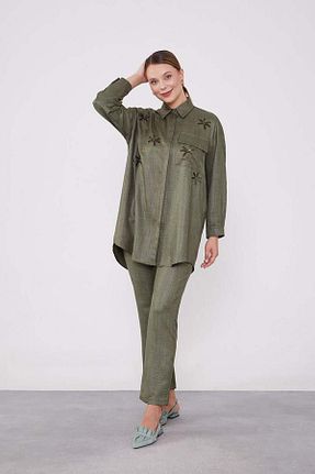 ست بالاتنه و پائین تنه حجاب خاکی اورسایز Levidor - کد 887637116