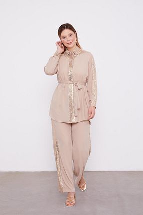 ست بالاتنه و پائین تنه حجاب بژ زنانه اورسایز Levidor - کد 887641812