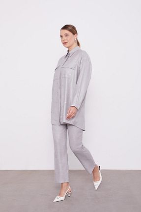 ست بالاتنه و پائین تنه حجاب طوسی زنانه اورسایز Levidor - کد 887643067