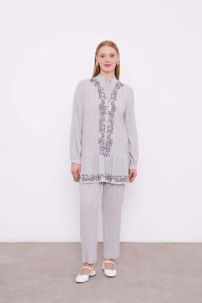 ست بالاتنه و پائین تنه حجاب طوسی زنانه رگولار Levidor - کد 887637170