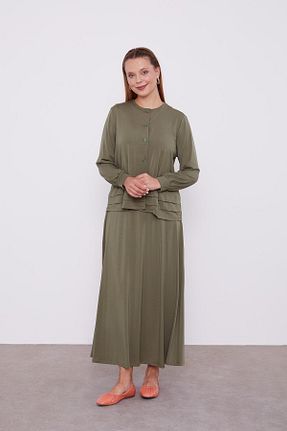 ست بالاتنه و پائین تنه حجاب خاکی زنانه اورسایز Levidor - کد 887636332