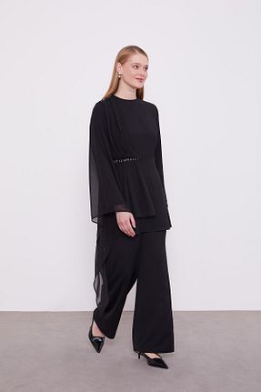 ست بالاتنه و پائین تنه حجاب مشکی زنانه اورسایز Levidor - کد 887643088