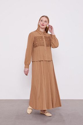 ست بالاتنه و پائین تنه حجاب قهوه ای اورسایز Levidor - کد 887636411