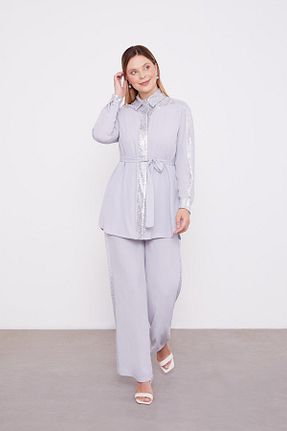 ست بالاتنه و پائین تنه حجاب طوسی زنانه اورسایز Levidor - کد 887642240