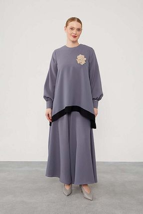 ست بالاتنه و پائین تنه حجاب طوسی زنانه اورسایز Levidor - کد 887637127