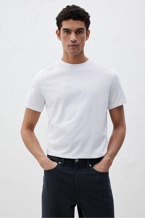 تیشرت سفید مردانه یقه دوچرخه H&M - کد 854148930