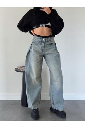 شلوار جین آبی زنانه پاچه گشاد OYKUWEAR - کد 887691458