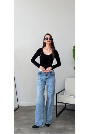 شلوار جین آبی زنانه پاچه گشاد OYKUWEAR - کد 887691738
