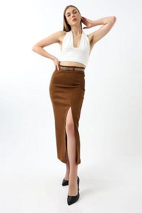 دامن قهوه ای زنانه چرم مصنوعی Winmoda34 - کد 887699494