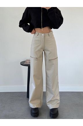 شلوار جین بژ زنانه پاچه گشاد OYKUWEAR - کد 888123745