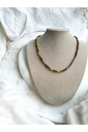 گردنبند استیل ( فولاد ) قهوه ای زنانه سنگ طبیعی AURA GARDEN - کد 887756491