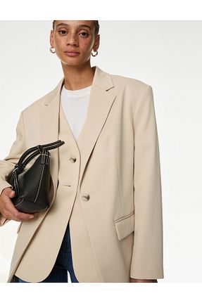 کت بلیزر بژ زنانه پلی استر - الاستین Marks & Spencer - کد 887876361